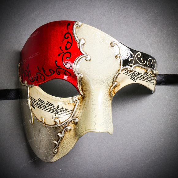 Phantom Of Opera Musical Masquerade Venetian Men Full Mask - Silver Red - Picture 1 of 8